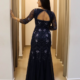 aluguel vestido azul marinho escuro bordado manga tamanho 38 790,00 costas